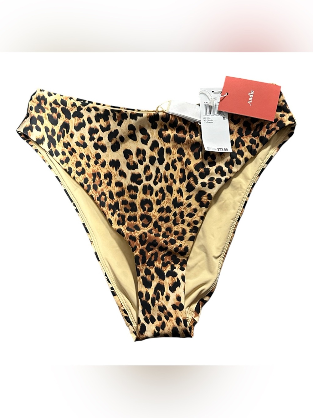 NWT Andie Leopard Print Bikini Bottom Size Medium Resortwear High Waist Summer